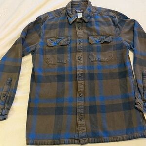 Patagonia Blue and Brown Plaid Flannel Shirt